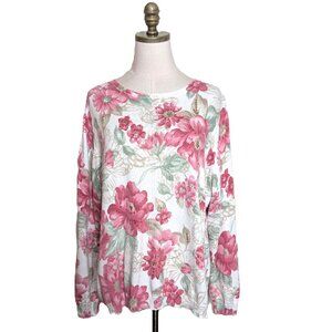 Alfred Dunner Sequin Beaded Sweater Plus Size 2X Ivory Pink Grandma Cottage
